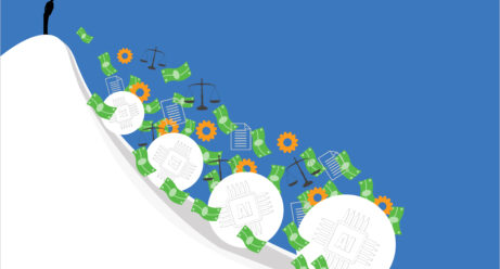 Businessman Standing Observing The Snowball Effect